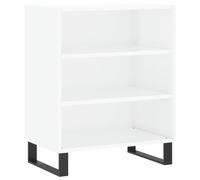 QJBSAVVA Buffet Blanc Brillant 57x35x70 cm, Meuble de Rangement Bas avec Pieds en Fer pour Salon, Salle à Manger et Entrée, Petit Bahut Design en Bois d'Ingénierie
