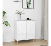 QJBSAVVA Buffet blanc brillant avec pieds en bois massif - 60 x 35 x 70 cm - Buffet de salon moderne au design scandinave - Espace de rangement pour livres, décoration et multimédia