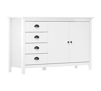 QJBSAVVA Buffet Blanc en Bois de Pin Massif 130x40x80 cm Hill Commode Grand Espace de Rangement avec 4 Tiroirs et 2 Portes Meuble de Rangement Élégant pour Salon Salle à Manger et Entrée
