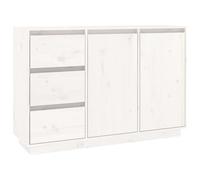 QJBSAVVA Buffet Blanc en Bois Massif de Pin 111 x 34 x 75 cm, Meuble de Rangement avec 2 Portes et 3 Tiroirs, Grand Bahut Bas Durable pour Salon, Salle à Manger et Entrée