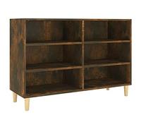 QJBSAVVA Buffet Chêne Fumé 103,5x35x70 cm, Meuble de Rangement Bas en Bois d'Ingénierie et Pieds Eucalyptus, Armoire de Salon Scandinave avec 6 Étagères et Bibliothèque Basse