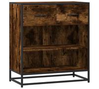 QJBSAVVA Buffet Chêne Fumé 68x35x76 cm en Bois d'Ingénierie et Métal - Commode de Rangement Style Industriel et Moderne pour Salon, Chambre, Couloir, Entrée et Bureau