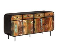 QJBSAVVA Buffet de 140 cm de large en bois massif recyclé et métal - Buffet de salon robuste avec beaucoup d'espace de rangement pour cuisine, couloir ou salle à manger