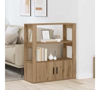 QJBSAVVA Buffet de 90 cm de haut en bois de chêne artisanal - Meuble bas moderne avec 2 portes et poignées de barre - Buffet compact pour salon, couloir, salle à manger