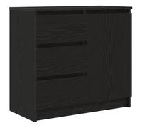 QJBSAVVA Buffet de Rangement avec 1 Porte et 3 Tiroirs, Meuble Bas de Salon et Salle à Manger, Bahut Moderne en Bois d'Ingénierie, Coloris Chêne Noir, 71x35x65 cm