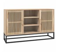 QJBSAVVA Buffet de Salon Meuble de Rangement avec Portes Commode en Bois d'Ingénierie et Pin Massif Pieds en Fer Stable pour Entrée Salle à Manger Couloir 105x30x65 cm