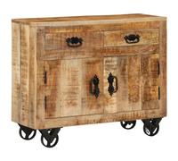 QJBSAVVA Buffet en bois de manguier massif 80 x 30 x 65 cm avec roues en fonte design rétro pour salon, cuisine, couloir