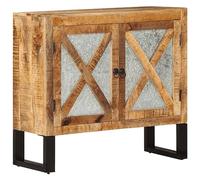 QJBSAVVA Buffet en bois de manguier massif avec pieds en métal - 80 x 30 x 71 cm - Buffet robuste pour salon, cuisine et couloir