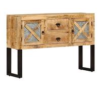 QJBSAVVA Buffet en bois de manguier rugueux avec pieds en acier, style industriel, 110 x 30 x 74 cm, 2 portes et 2 tiroirs, beaucoup d'espace de rangement pour salon, cuisine ou couloir