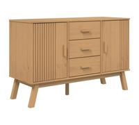 QJBSAVVA Buffet en Bois de Pin Massif Olden, Bahut Scandinave de Rangement avec 3 Tiroirs et 2 Compartiments, Meuble Bas pour Salon, Salle à Manger et Couloir, Marron, 114x43x73,5 cm