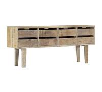 QJBSAVVA Buffet en bois massif de mangue, avec 8 tiroirs, meuble bas rustique pour salon et cuisine, 140 x 30 x 60 cm, style maison de campagne et design industriel