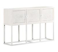 QJBSAVVA Buffet en bois massif de mangue avec cadre en fer, 115 x 30 x 76 cm, style maison de campagne rustique et charme industriel, 3 portes pour beaucoup d'espace de rangement, parfait pour le