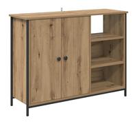 QJBSAVVA Buffet en chêne Artisan 100 x 33 x 75 cm, commode moderne en bois avec 2 portes et étagères, buffet étroit pour salle à manger, salon et couloir, armoire polyvalente polyvalente