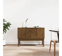 QJBSAVVA Buffet en pin massif marron miel, 110 x 40 x 78 cm, avec 2 tiroirs et 2 compartiments, buffet de salon classique, style maison de campagne, avec plateau supérieur stable