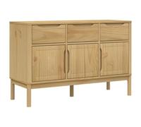 QJBSAVVA Buffet Floro marron ciré - 114 x 43 x 74 cm - Commode en pin massif - Meuble haut moderne avec tiroirs et portes - Pour salon, couloir et salle à manger - Armoire rustique