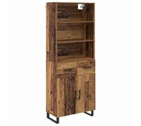 QJBSAVVA Buffet Haut Armoire de Rangement avec 2 Portes et 2 Tiroirs, Vaisselier Moderne en Bois d'Ingénierie pour Salon et Salle à Manger, Bois Ancien 69,5x32,5x180 cm