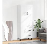 QJBSAVVA Buffet haut blanc 69,5 x 34 x 180 cm en bois avec pieds en métal, buffet moderne pour salon, cuisine et couloir, miracle de rangement avec portes