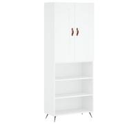 QJBSAVVA Buffet Haut Blanc 69,5x34x180 cm, Meuble de Rangement avec Portes et Étagères, Bibliothèque en Bois d'Ingénierie et Métal pour Salon, Salle à Manger et Bureau