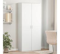 QJBSAVVA Buffet haut blanc 80 x 35 x 180 cm en bois avec portes - Meuble de rangement élégant pour salon - Grand espace de rangement et design robuste