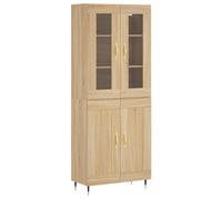 QJBSAVVA Buffet Haut Chêne Sonoma, Meuble de Rangement de 69,5x34x180 cm, Vaisselier en Bois d'Ingénierie, Métal et Verre, Grande Armoire de Salon pour Séjour et Cuisine