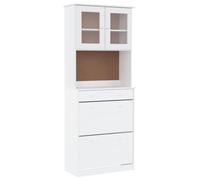 QJBSAVVA Buffet Haut de Cuisine Alta, Vaisselier en Bois de Pin Massif Blanc 77x35x188 cm, Vitrine de Salon avec Étagères, Tiroir et Portes en Verre