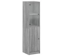QJBSAVVA Buffet Haut de Rangement avec Porte en Verre Meuble Vitrine Moderne pour Salon et Bureau Argentier Gain de Place en Bois d'Ingénierie Sonoma Gris 35 x 37 x 142 cm