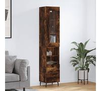 QJBSAVVA Buffet haut de salon - Commode en chêne fumé et métal - Design moderne - Avec verre