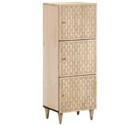QJBSAVVA Buffet Haut en Bois de Manguier Massif, Meuble de Rangement avec Motifs Sculptés à la Main et Portes, Armoire de Salon et Entrée, Finition Blanchie, 40 x 33 x 110 cm