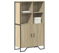 QJBSAVVA Buffet haut en bois de style maison de campagne chêne Sonoma 79,5 x 35,5 x 137,5 cm avec 6 compartiments et support mural - Buffet élégant pour salon, cuisine et couloir