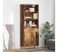 QJBSAVVA Buffet haut en bois recyclé 69,5 x 32,5 x 180 cm - Buffet moderne avec 2 tiroirs et portes à charnière - Charge maximale : 120 kg - Matériau du bois robuste - Pour salon, salle à manger