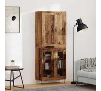 QJBSAVVA Buffet haut en bois recyclé 69,5 x 34 x 180 cm, en bois dérivé du bois, avec 4 portes battantes, commode de rangement industrielle pour salon et cuisine, design moderne pour chambre à coucher