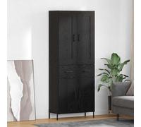 QJBSAVVA Buffet haut en chêne noir 69,5 × 34 × 180 cm, 2 portes avec tiroir, corps en bois, espace de rangement pour salon, ESS/couloir