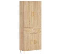 QJBSAVVA Buffet haut en chêne Sonoma - 69,5 x 34 x 180 cm - Buffet moderne en bois avec pieds en métal et portes - Armoire de salon en deux parties pour beaucoup d'espace de rangement et d'ordre