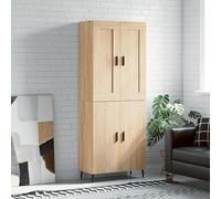 QJBSAVVA Buffet haut en chêne Sonoma avec pieds en fer, buffet élégant pour salon et couloir, 69,5 x 34 x 180 cm, beaucoup d'espace de rangement et aspect moderne