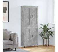 QJBSAVVA Buffet haut gris béton 69, 5 x 34 x 180 cm, matériau dérivé du bois avec pieds en fer, buffet moderne, miracle de rangement, robuste et durable, pour salon, couloir, cuisine, bureau