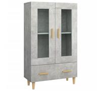 QJBSAVVA Buffet haut gris béton 70 x 31 x 115 cm en bois avec verre - Armoire de rangement moderne avec 1 tiroir et 2 compartiments - Commode élégante pour salon et couloir