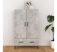 QJBSAVVA Buffet haut gris béton 70 x 31 x 115 cm en bois - Buffet moderne avec 2 portes et tiroir, armoire d'appoint robuste pour salon, cuisine et couloir