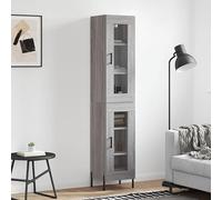 QJBSAVVA Buffet haut gris Sonoma 180 cm - Armoire moderne en bois avec pieds en fer et verre, espace de rangement pour salon, couloir ou chambre à coucher