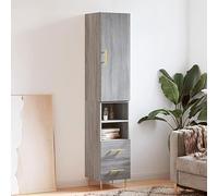 QJBSAVVA Buffet haut gris Sonoma 34,5 x 34 x 180 cm en bois avec pieds en métal - Buffet moderne avec beaucoup d'espace de rangement pour salon, couloir et chambre à coucher