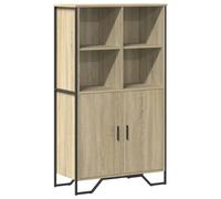 QJBSAVVA Buffet Haut Meuble de Rangement Chêne Sonoma, Armoire de Salon en Bois d'Ingénierie, Vaisselier avec 4 Compartiments Ouverts et 2 Portes pour Séjour, 79,5x35,5x137,5 cm
