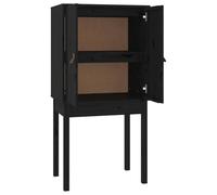 QJBSAVVA Buffet haut noir 60 x 40 x 120 cm - Buffet moderne en bois massif de pin avec 2 portes et 2 compartiments - Armoire de rangement rustique avec poignées en cuir synthétique pour salon