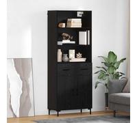 QJBSAVVA Buffet haut noir aspect chêne 69,5 x 34 x 180 cm - Montage mural - Buffet de salon peu encombrant avec 2 portes et tiroir - Meuble de salon moderne en bois robuste