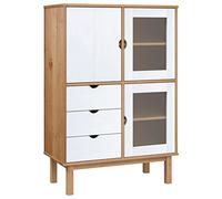 QJBSAVVA Buffet Haut OTTA en Bois de Pin Massif Marron et Blanc 85x43x125 cm | Grand Vaisselier avec 3 Tiroirs et 3 Portes | Armoire de Rangement Solide pour Salon et Salle à Manger
