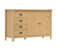 QJBSAVVA Buffet Hill Marron Miel 130x40x80 cm en Bois de Pin Massif - Commode Élégante avec 4 Tiroirs et 2 Portes pour Salon et Salle à Manger