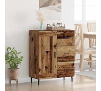 QJBSAVVA Buffet industriel - 69,5 x 34 x 90 cm - Aspect bois vieilli - Commode avec tiroir et porte - Pieds en fer - Design robuste pour salon, salle à manger, bureau, couloir