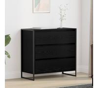 QJBSAVVA Buffet industriel - Chêne noir - 79 x 36 x 75,5 cm - Armoire de salon avec tiroir en bois et pieds en acier - Meuble bas moderne pour salon, cuisine, couloir