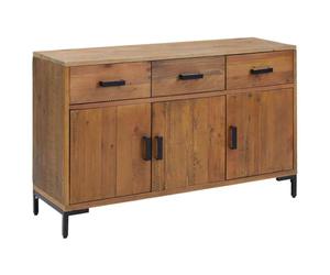 QJBSAVVA Buffet marron 110 x 35 x 70 cm - Bois massif de pin recy ommode avec 3 tiroirs et 4 compartiments - Buffet vintage pour salon et couloir