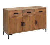 QJBSAVVA Buffet marron 110 x 35 x 70 cm - Bois massif de pin recy ommode avec 3 tiroirs et 4 compartiments - Buffet vintage pour salon et couloir