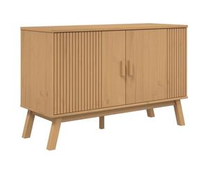 QJBSAVVA Buffet marron - 114 x 43 x 73,5 cm - Commode en pin massif - Buffet scandinave avec pieds en bois - Armoire de salon rustique pour couloir et salle à manger Olden