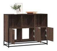 QJBSAVVA Buffet marron aspect chêne 100 x 35 x 76 cm en bois et métal, design industriel moderne avec poignées pratiques, commode de rangement stable pour salon, cuisine, couloir et bureau